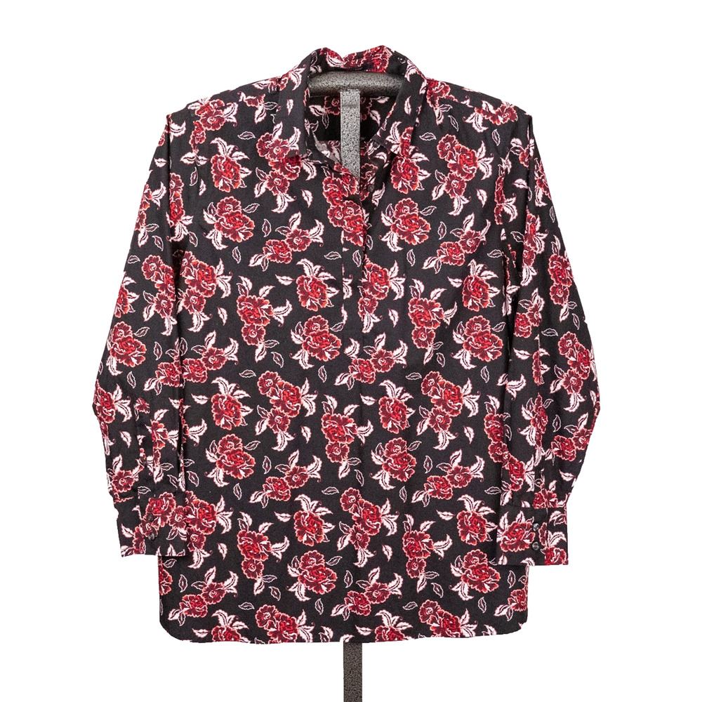Lands' End 100% Supima Cotton Floral Popover Blouse 16P Petite Classic Non-Iron